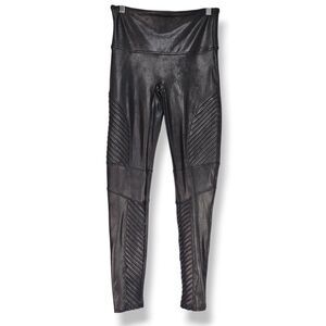 SPANX Faux Leather Moto Leggings Black Size L Pull-On Shaping 20136R